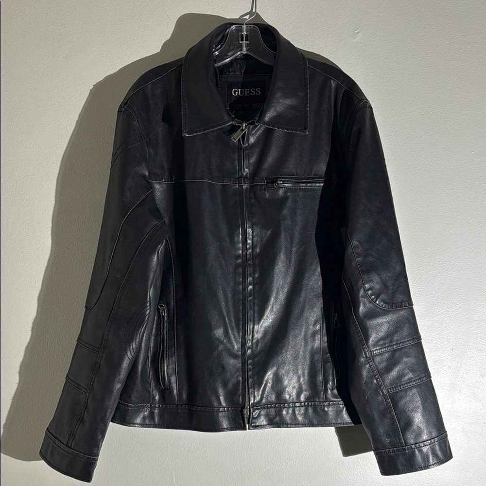 GUESS Bomber Biker Jacket Classic Style 11ZK0059 Mens Size Large Solid Black